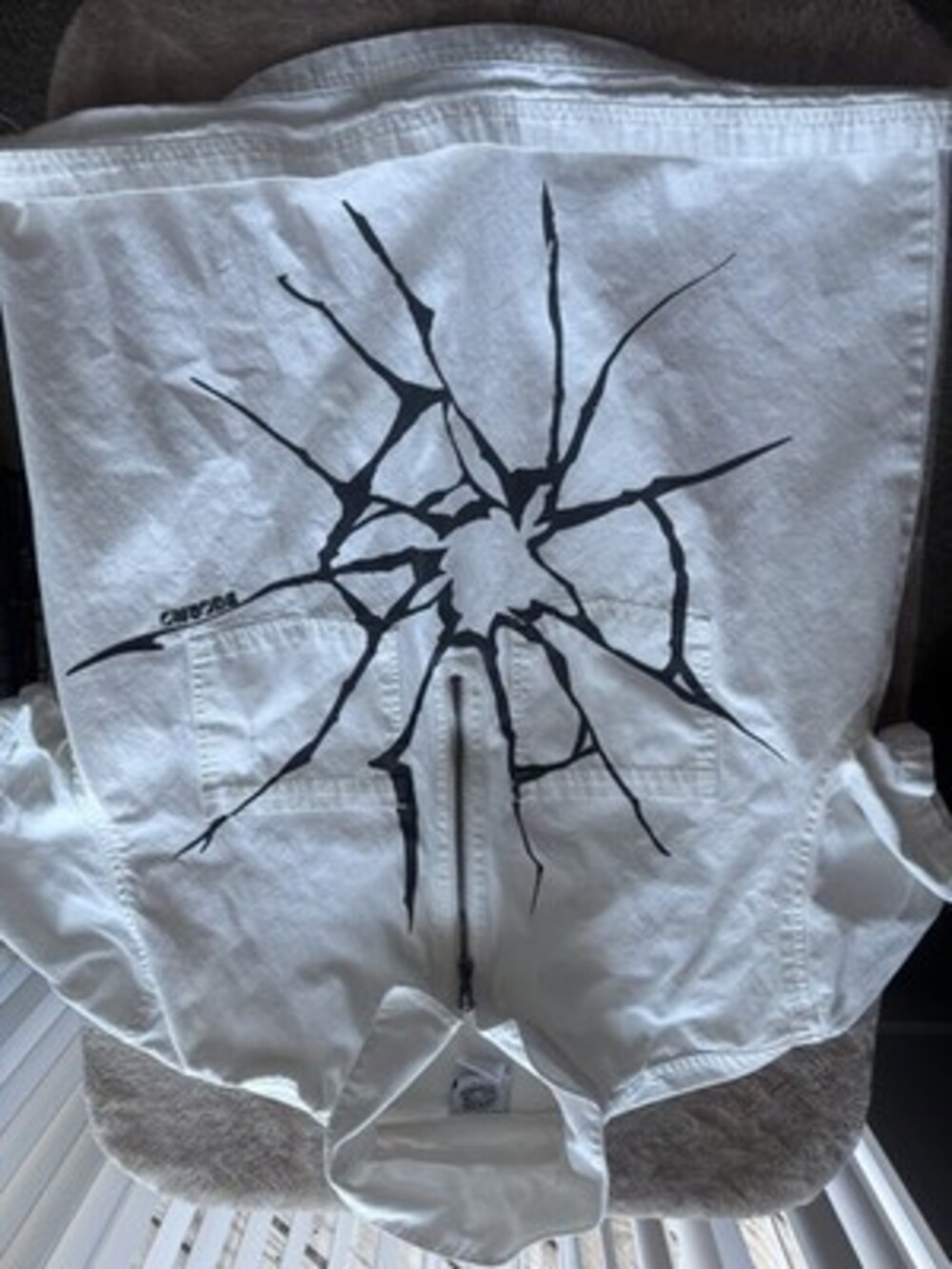 SALEM7 Men's White Black Broken Glass Graphic Zip Hoodie Regular Size M